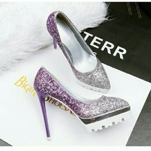 Purple & silver glitter heels